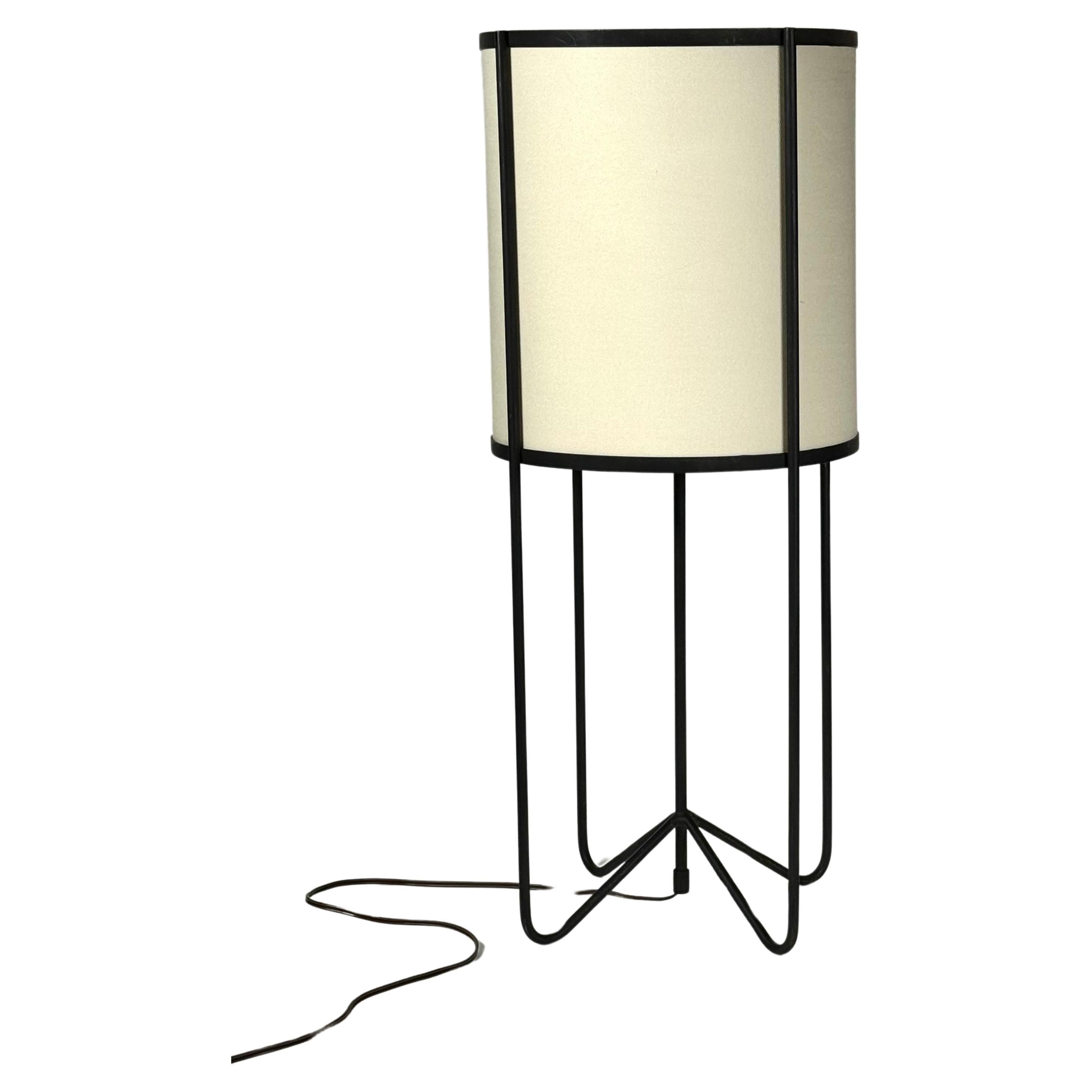 California Design Wrought Iron & Linen Table Lamp Circa 1950s #1