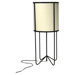California Design Wrought Iron & Linen Table Lamp Circa 1950s #1