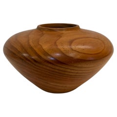 California Designed Signed Ash Vase by Chuck Luebbers Wood Carved