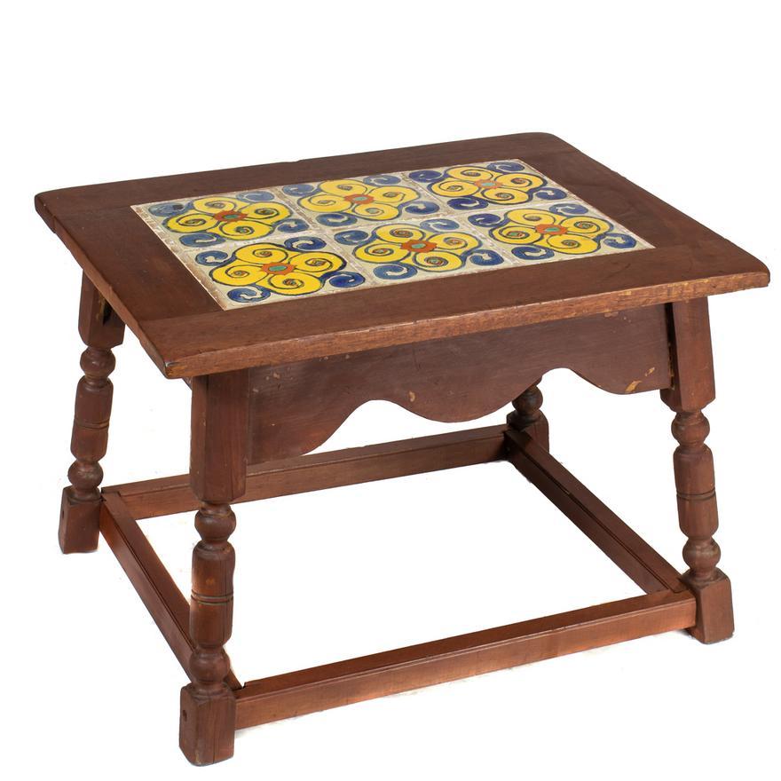 Early 20th Century California Tile Top Table With D & M Tiles in the Spanish Colonial / Mission Revival Style. Perfect compliment for Spanish, Tudor, Arts & Crafts and California Beach interiors.