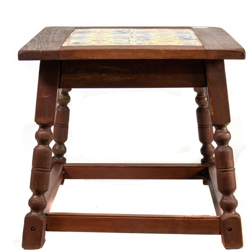 American Antique Calif D&M Tile Spanish Colonial Mission Side Table Early 20th Century For Sale