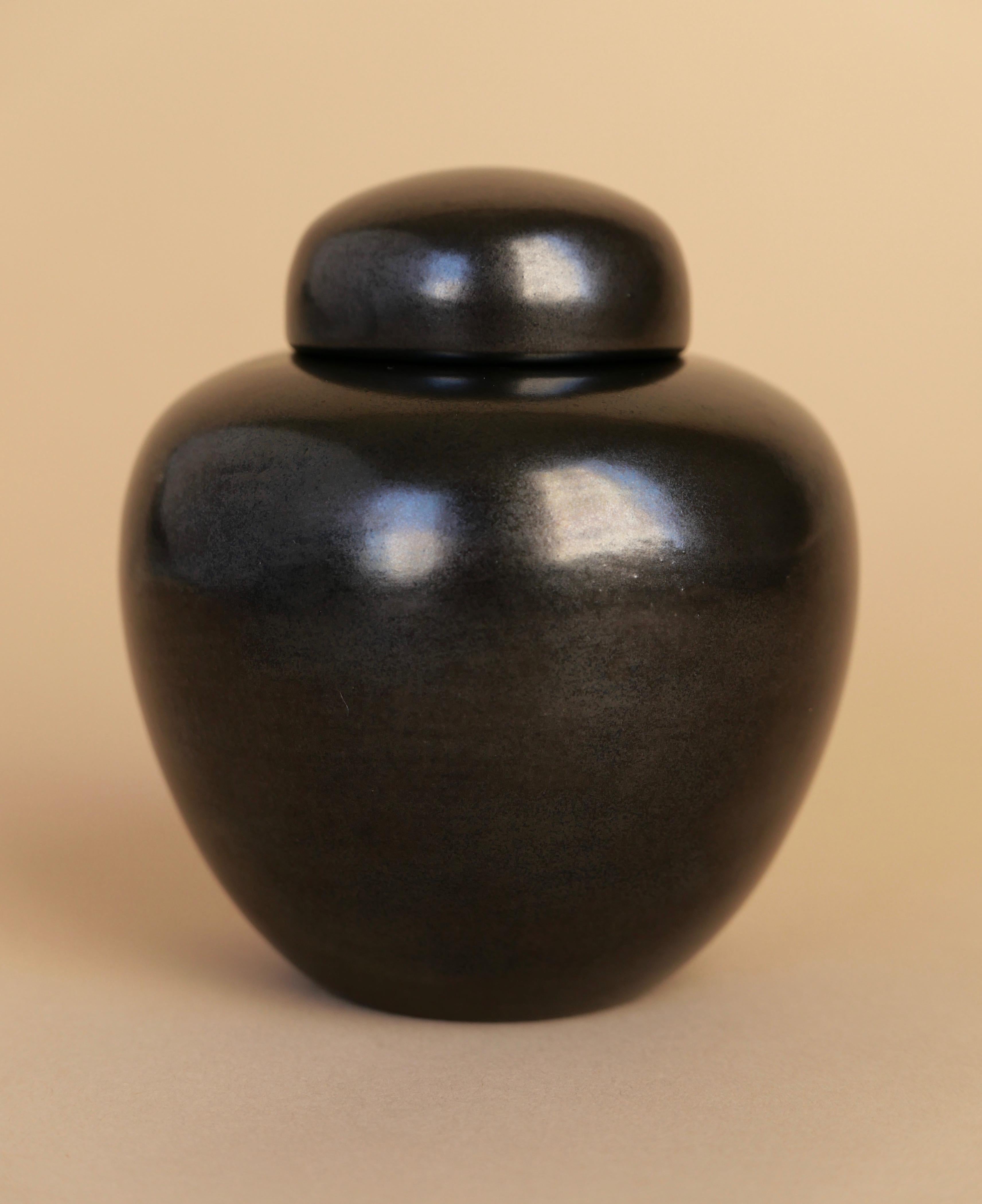 Art Deco California Faience, Black Ceramic Lidded Jar, 1930s