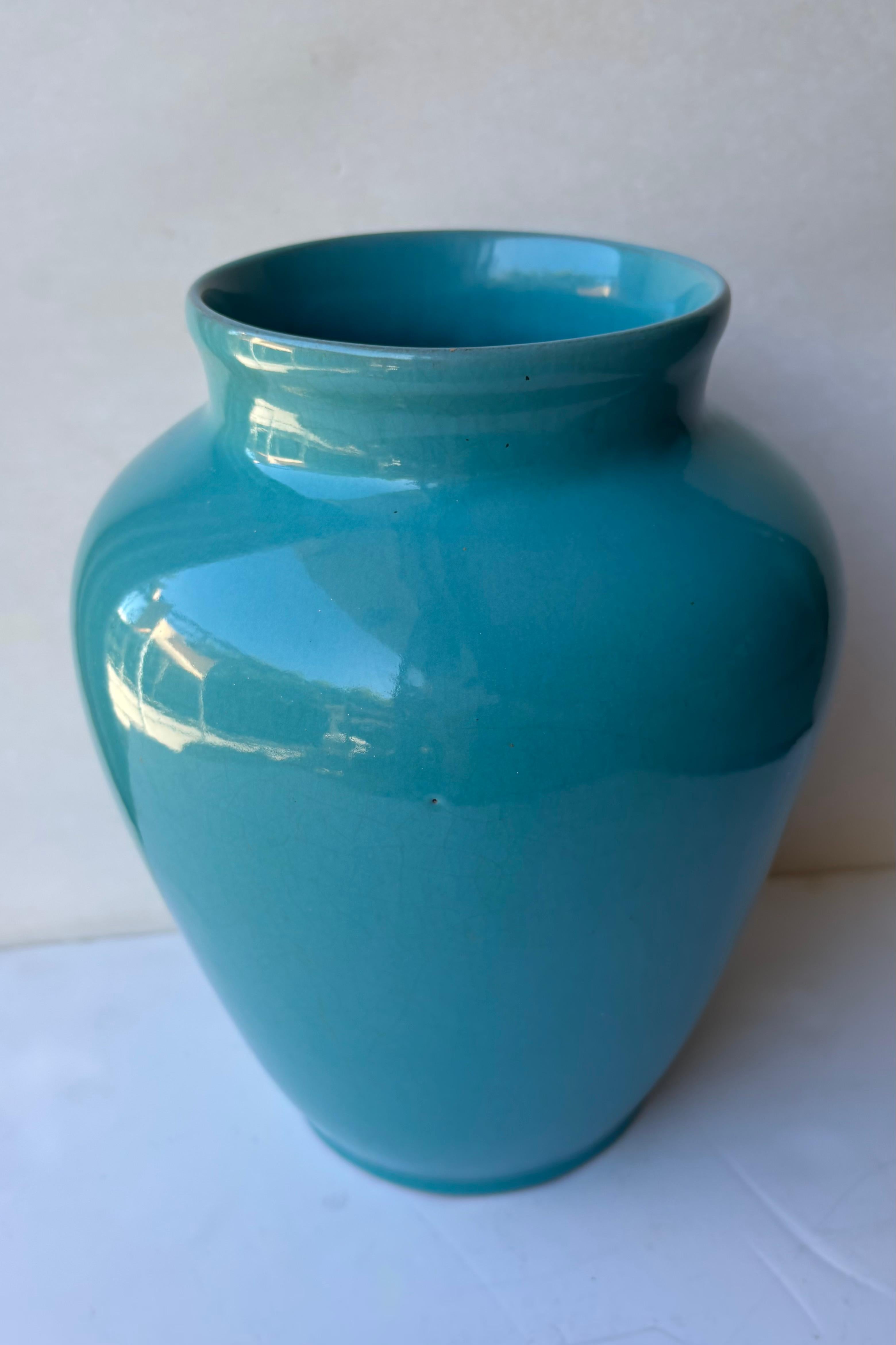 American California Faience pottery terracotta large blue vase / vessel . For Sale