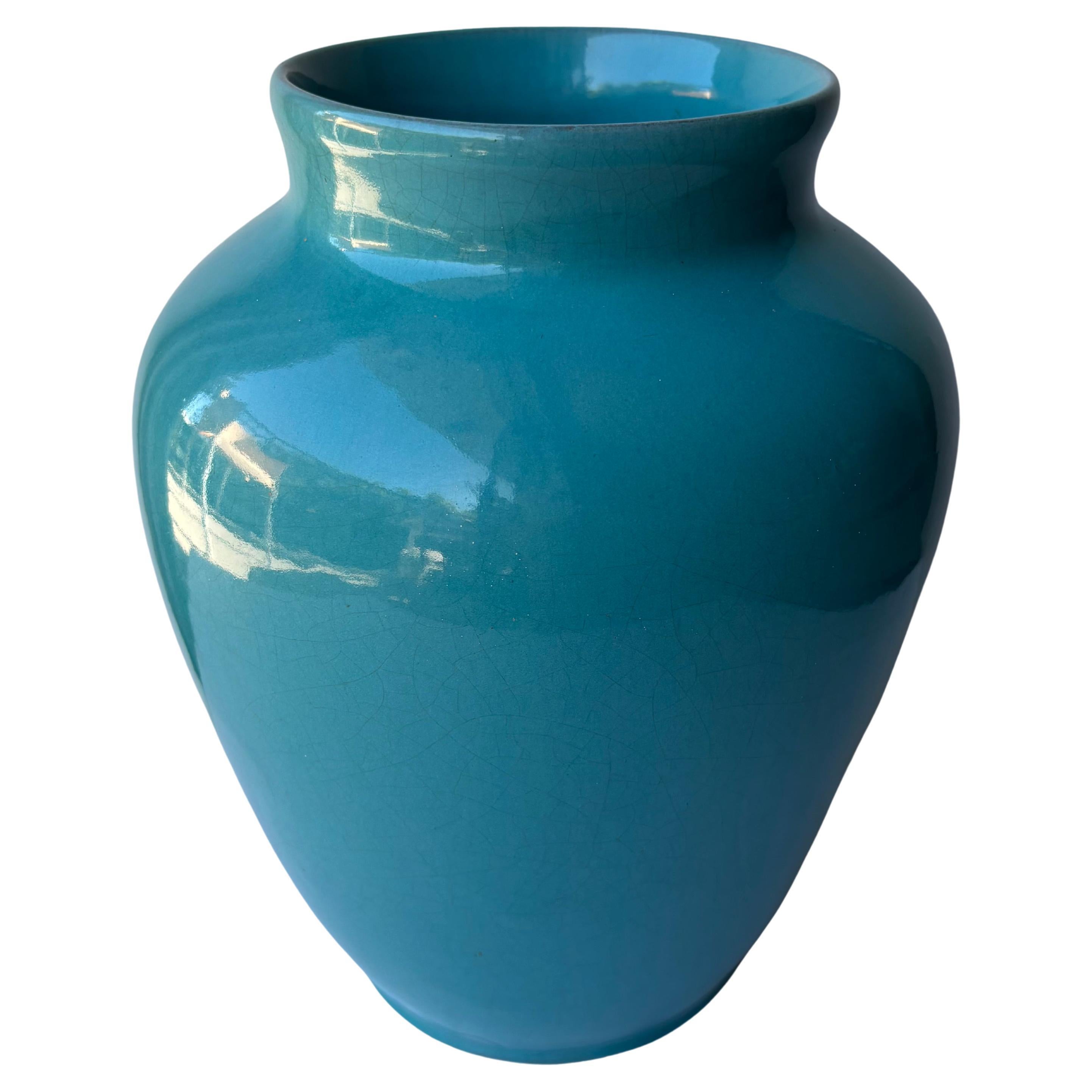 California Faience pottery terracotta large blue vase / vessel .