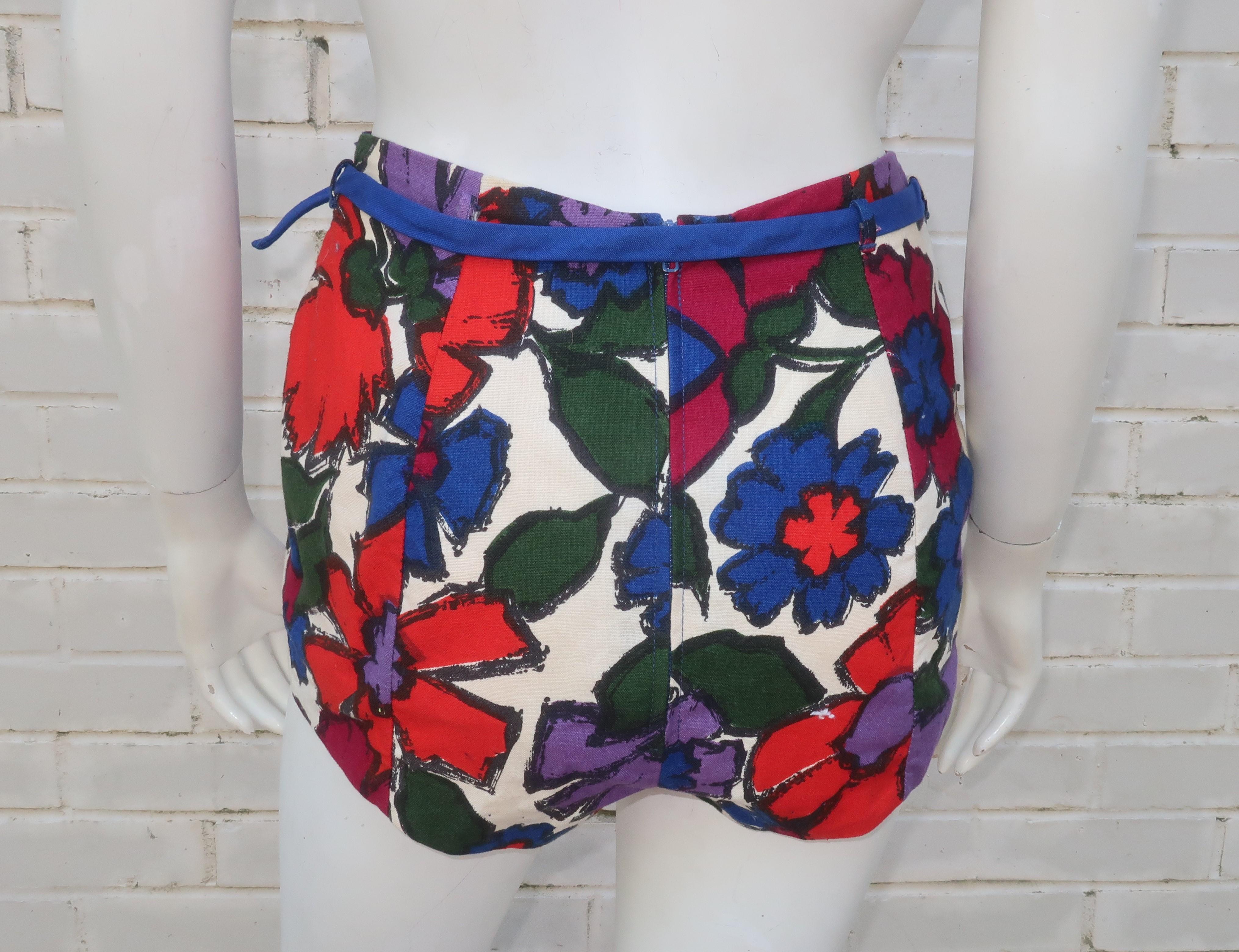 California Floral Cotton Two Piece Bikini Sunsuit Swimsuit, 1960's 6