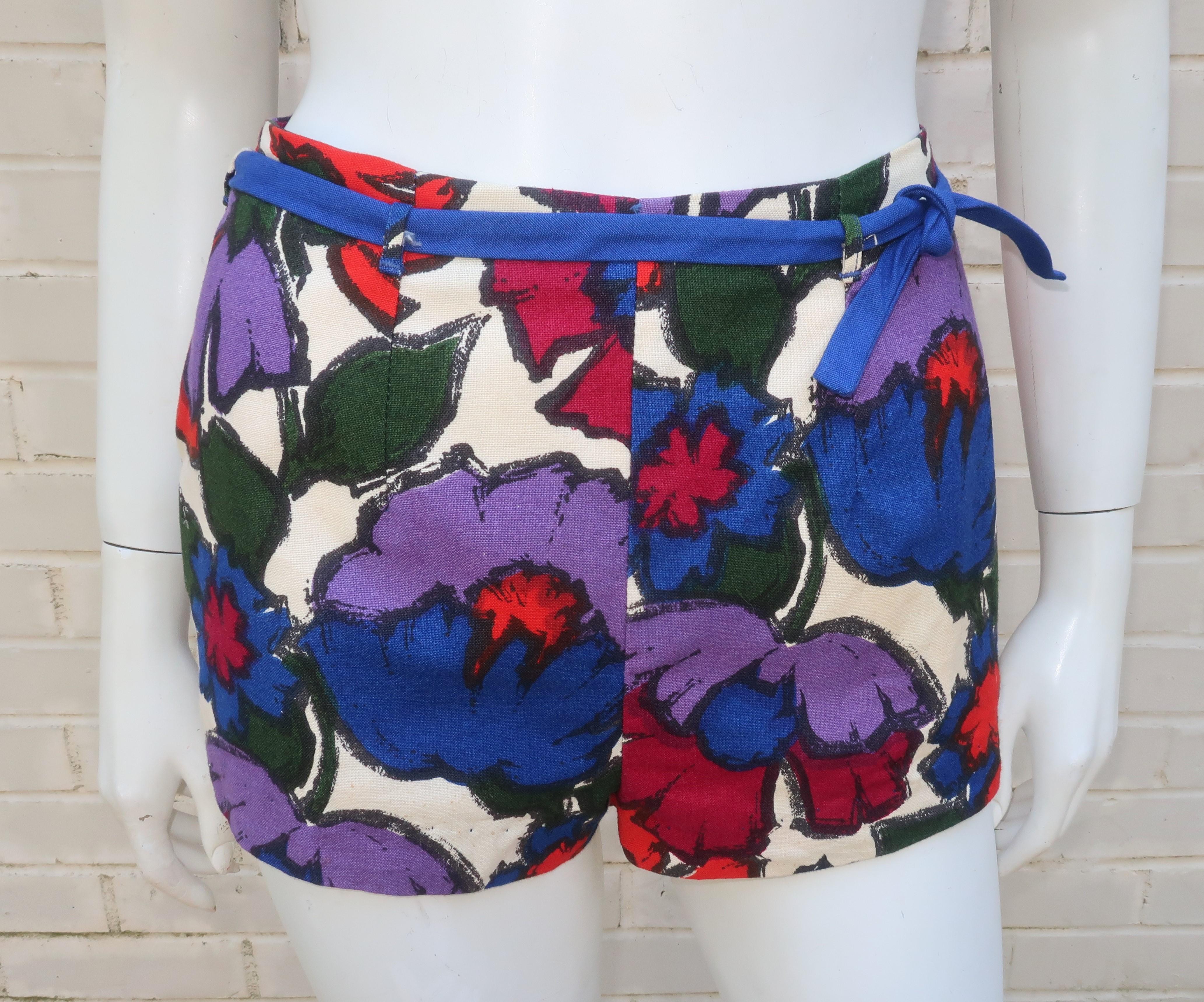 Women's California Floral Cotton Two Piece Bikini Sunsuit Swimsuit, 1960's