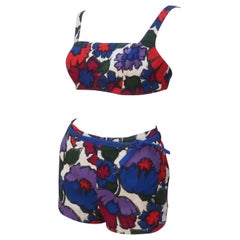 Zweiteiliger Bikini-Sonnenanzug aus Baumwolle mit Blumenmuster aus Kalifornien, 1960er Jahre