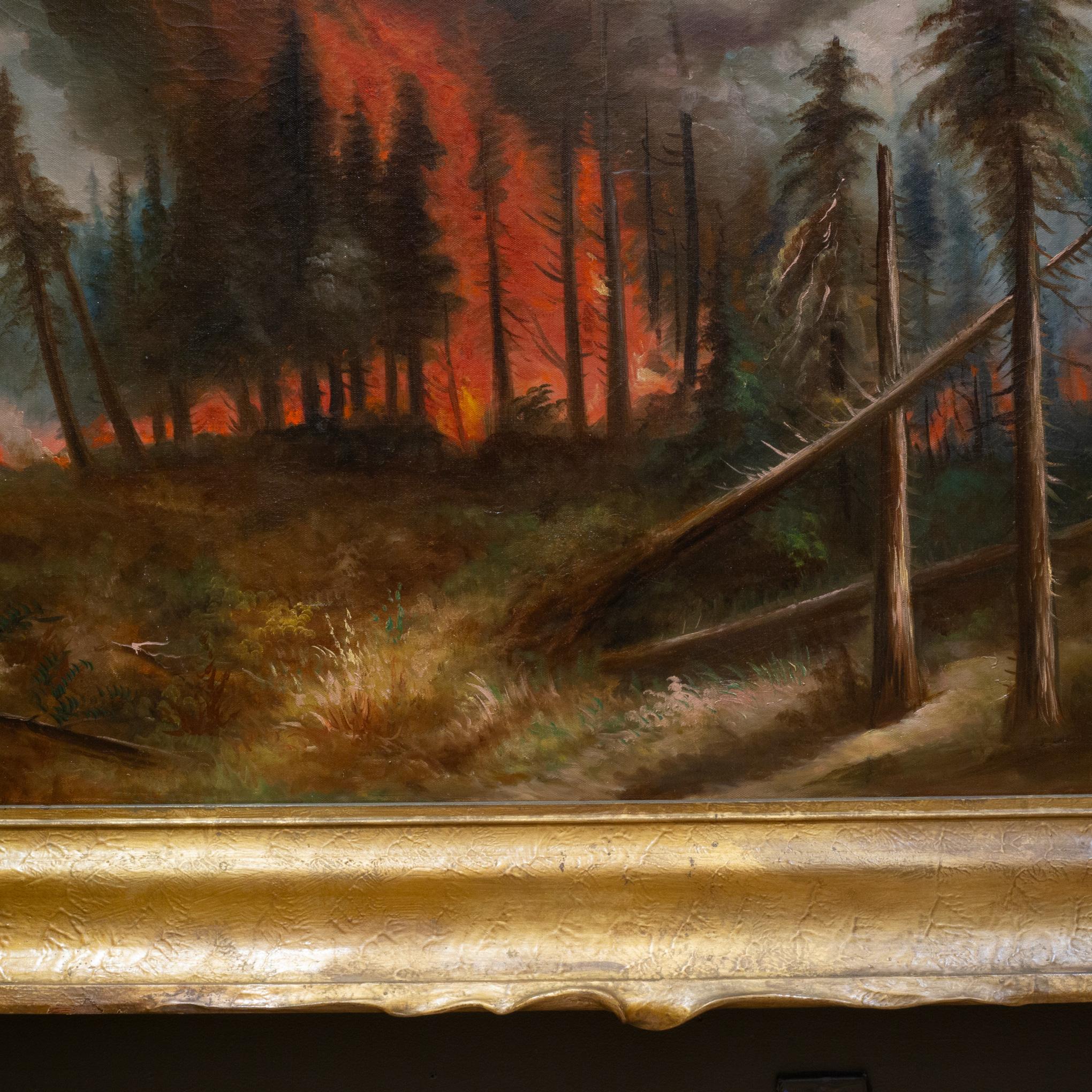 California Forest Fire, William M. Lemos, Oil on Canvas, Pie Crust Frame 1910 4