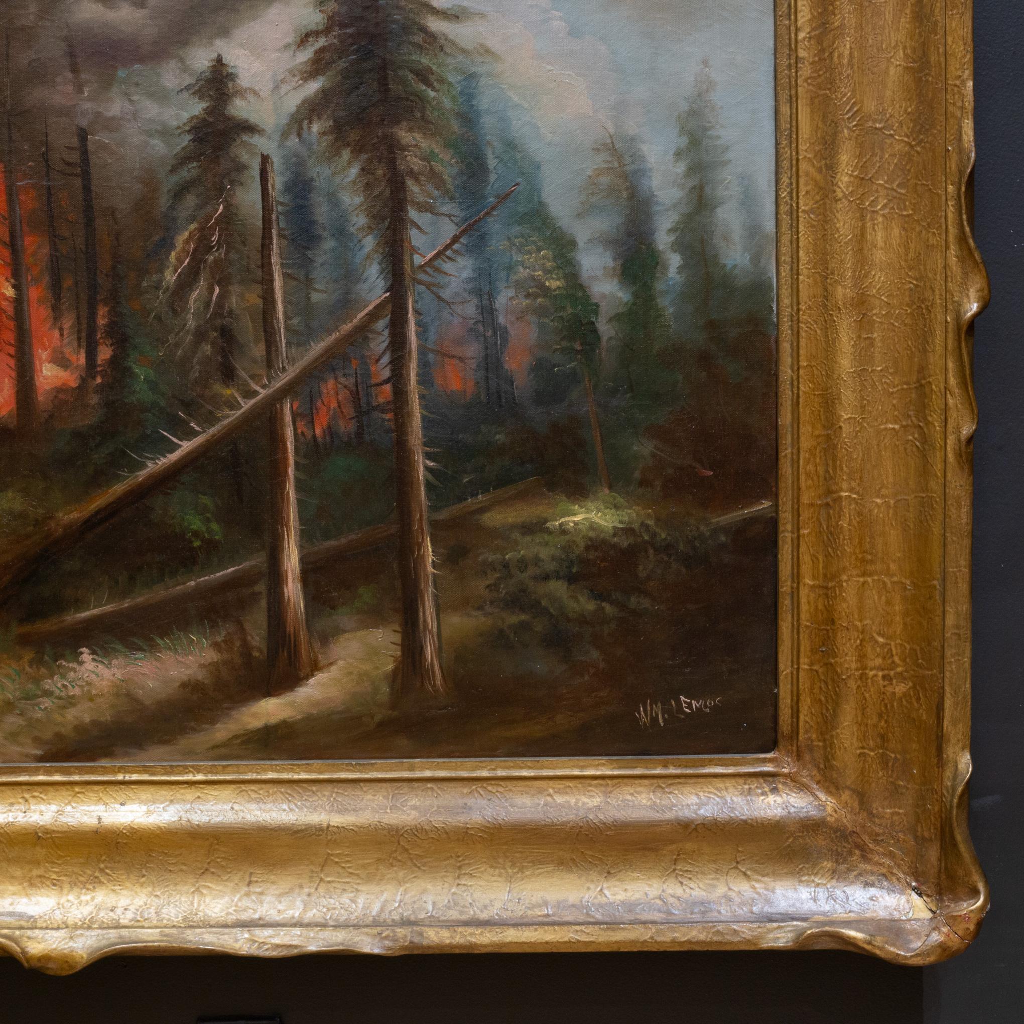 California Forest Fire, William M. Lemos, Oil on Canvas, Pie Crust Frame 1910 3