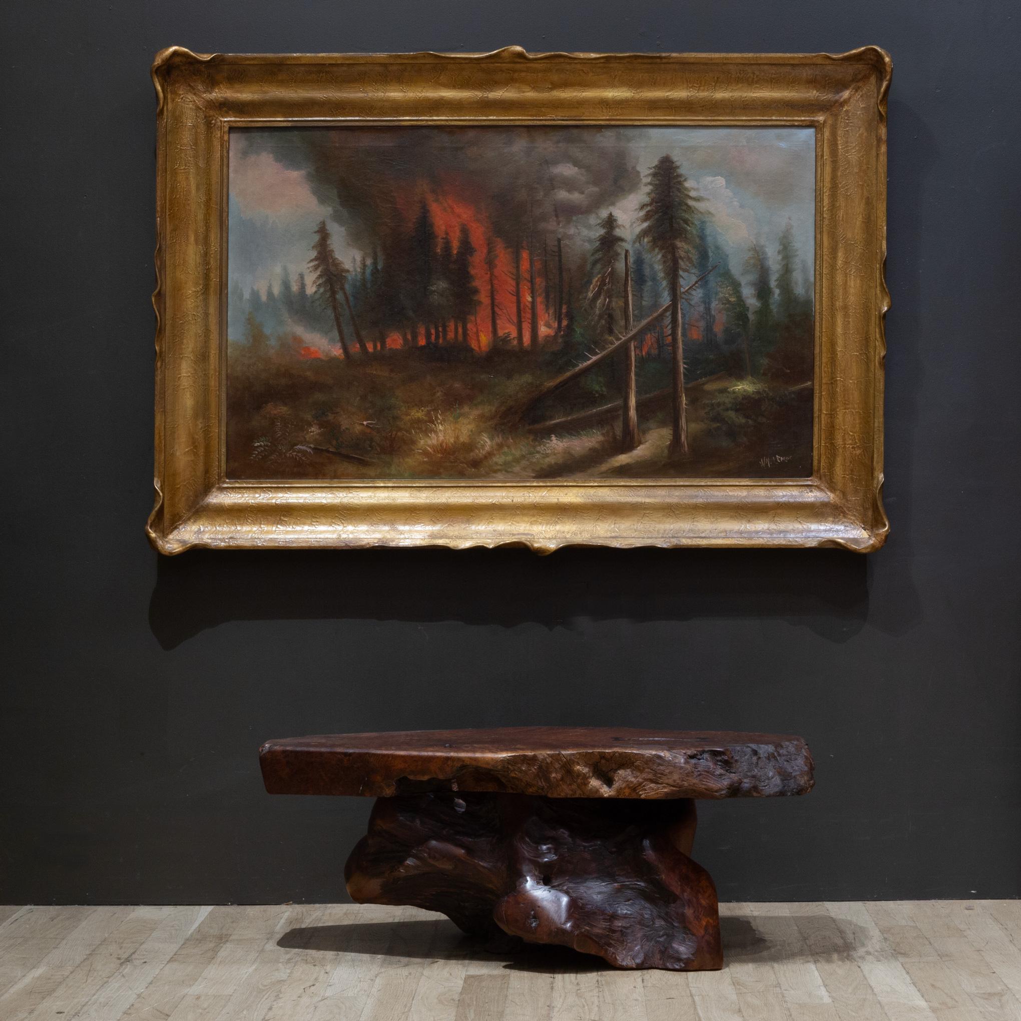 ABOUT

Untitled. Oil on canvas. Signed William M. Lemos, California Forest Fire. Art Nouveau pie crust frame. 

    CREATOR William M. Lemos, American/California, 1861-1942.
    DATE OF MANUFACTURE c.1910-1920. Exact date unknown. Most of his work