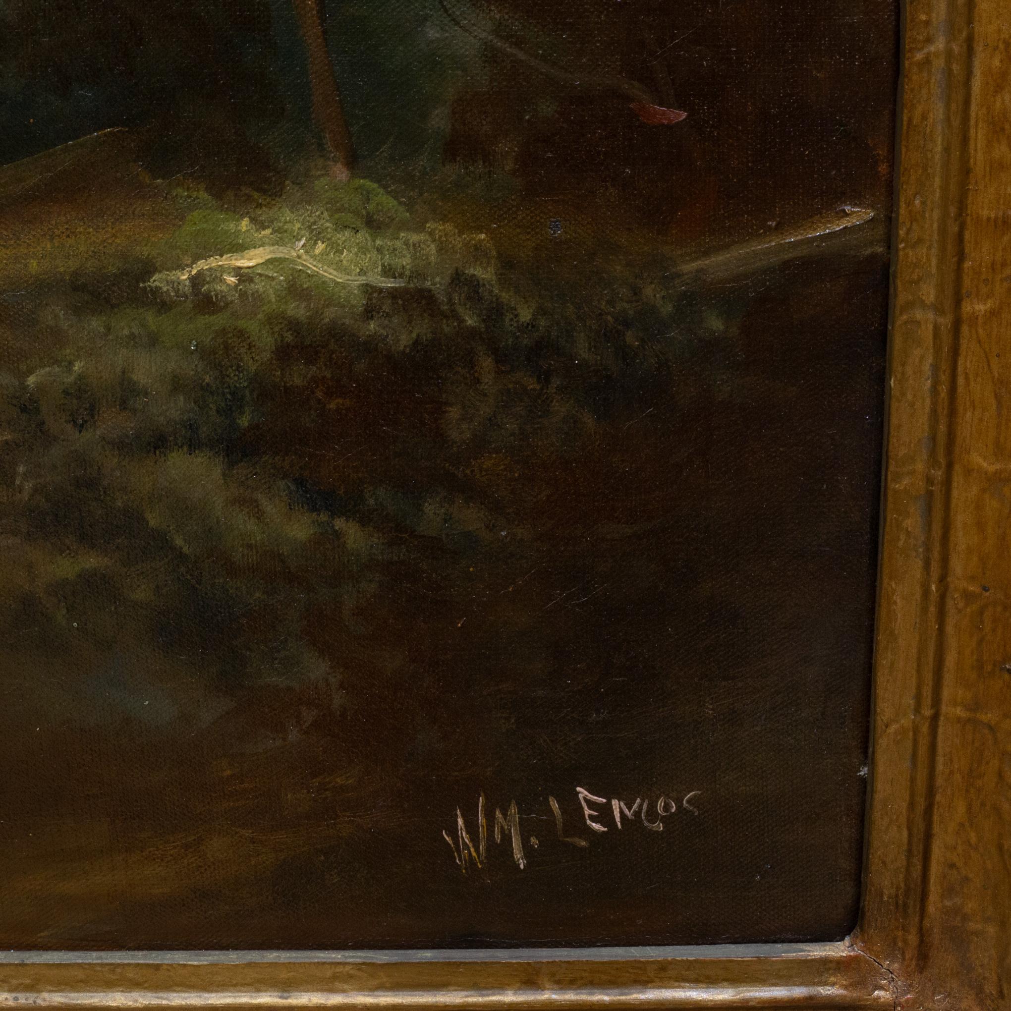 California Forest Fire, William M. Lemos, Oil on Canvas, Pie Crust Frame 1910 In Fair Condition In San Francisco, CA