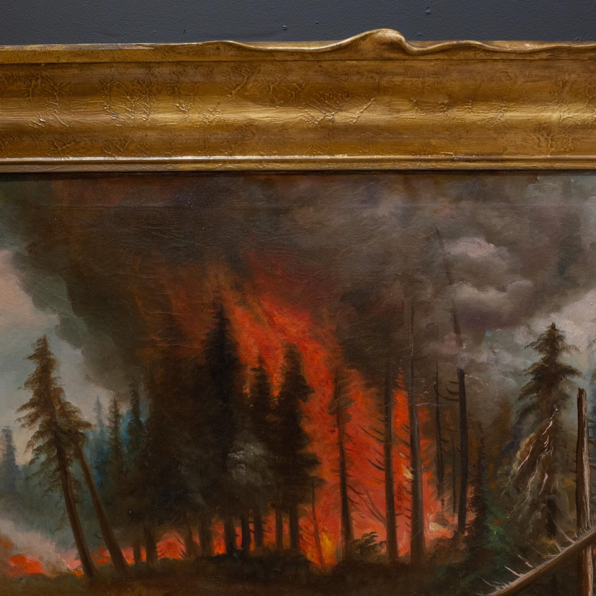 California Forest Fire, William M. Lemos, Oil on Canvas, Pie Crust Frame 1910 1