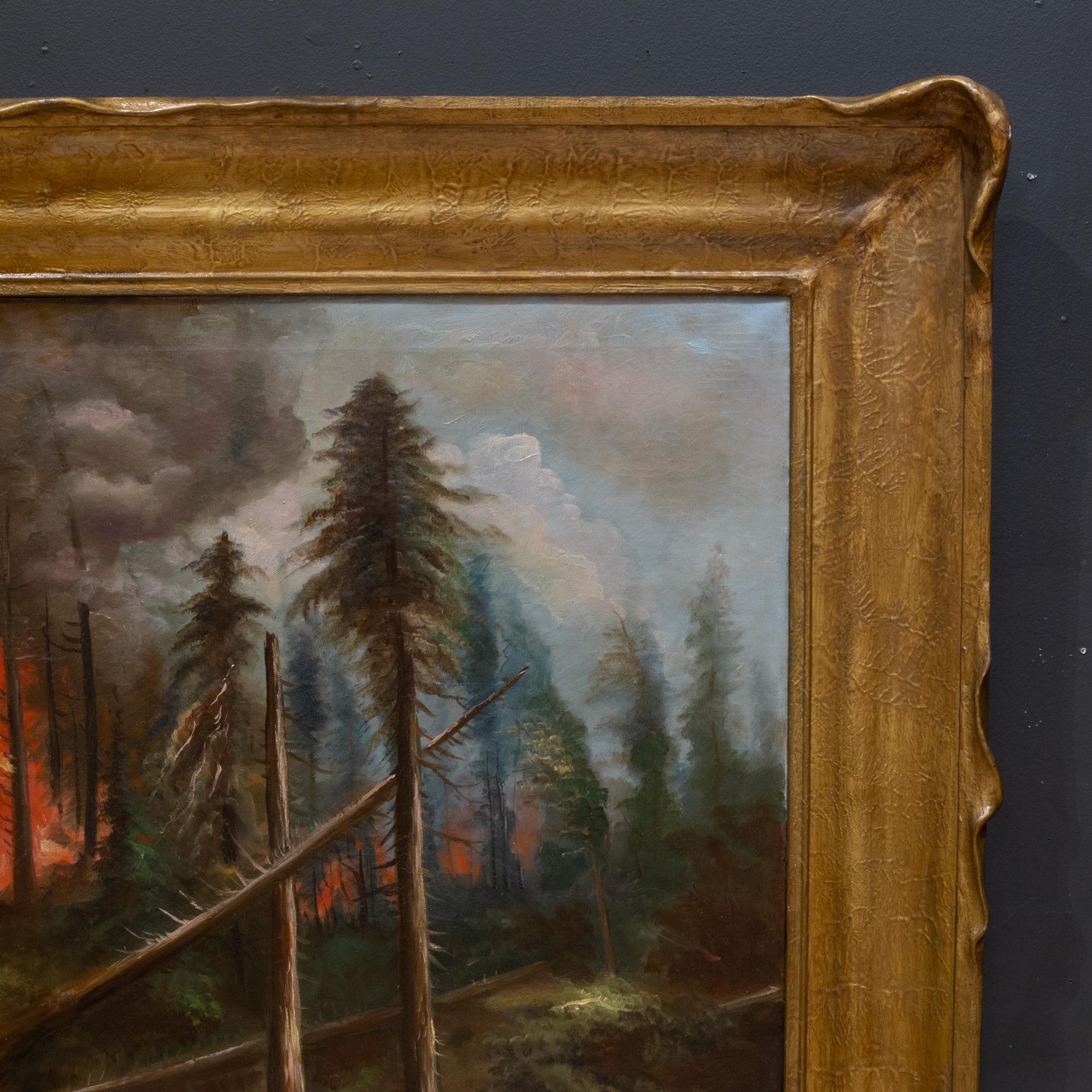 California Forest Fire, William M. Lemos, Oil on Canvas, Pie Crust Frame 1910 2