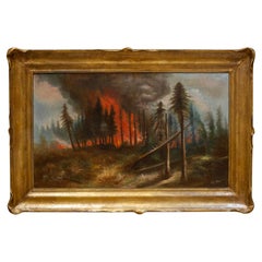 California Forest Fire, William M. Lemos, Oil on Canvas, Pie Crust Frame 1910