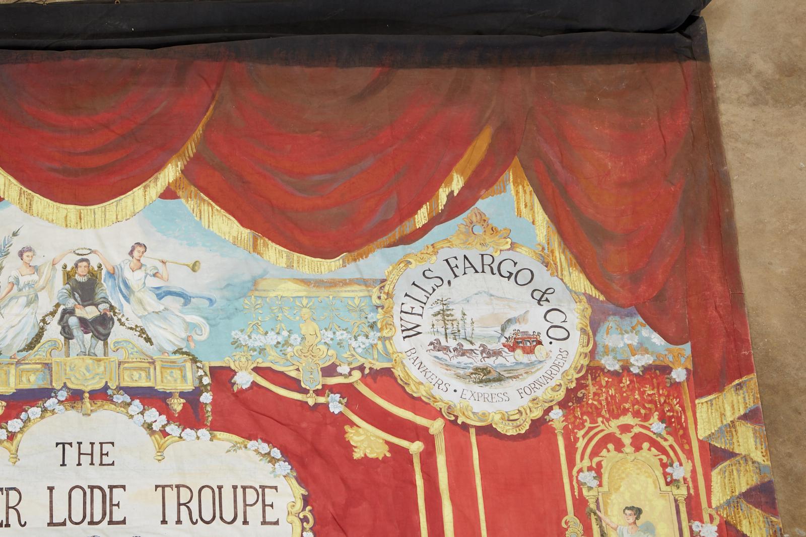 California Gold Rush Painted Stage Curtain after Charles Nahl In Good Condition In Rio Vista, CA