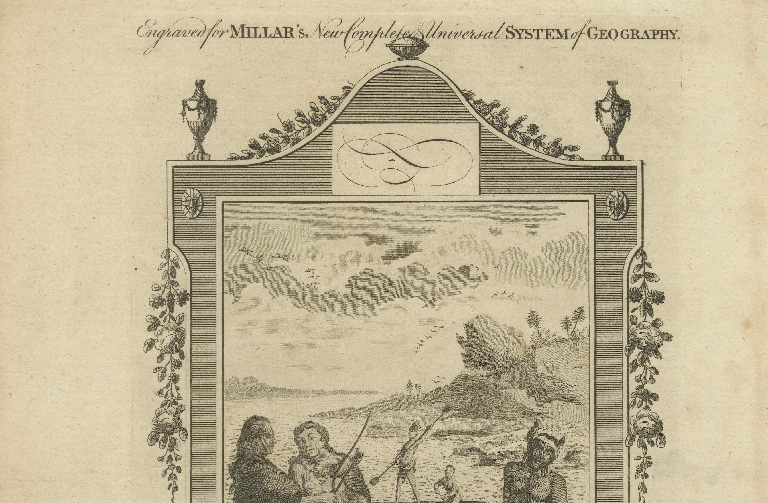 California Indigenous Dress & Fishing Rafts – Early Ethnographic Engraving 1754