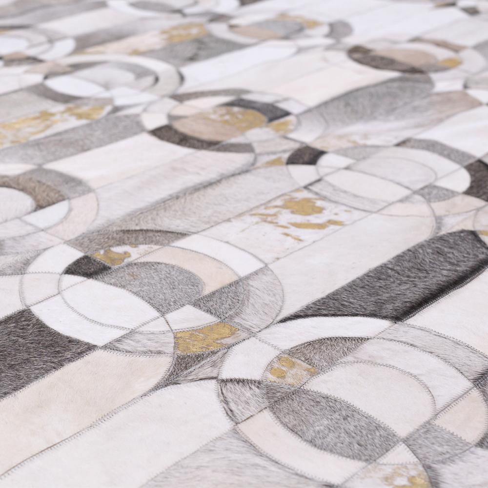 Art Deco California Inspired Curvo Gray and Gold Cowhide Rug For Sale