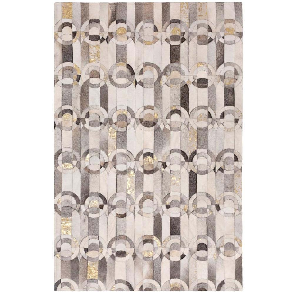California Inspired Curvo Gray and Gold Cowhide Rug