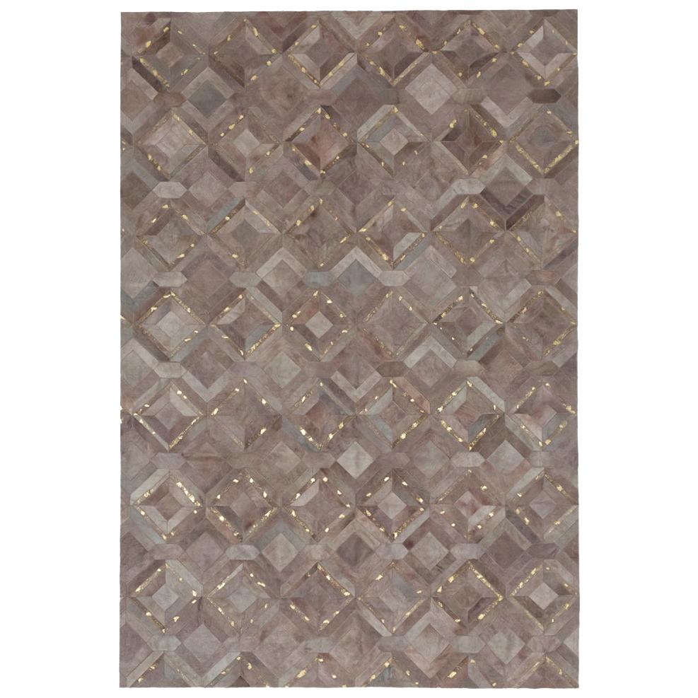 California Inspired Mosaica Fog and Gold Cowhide Rug