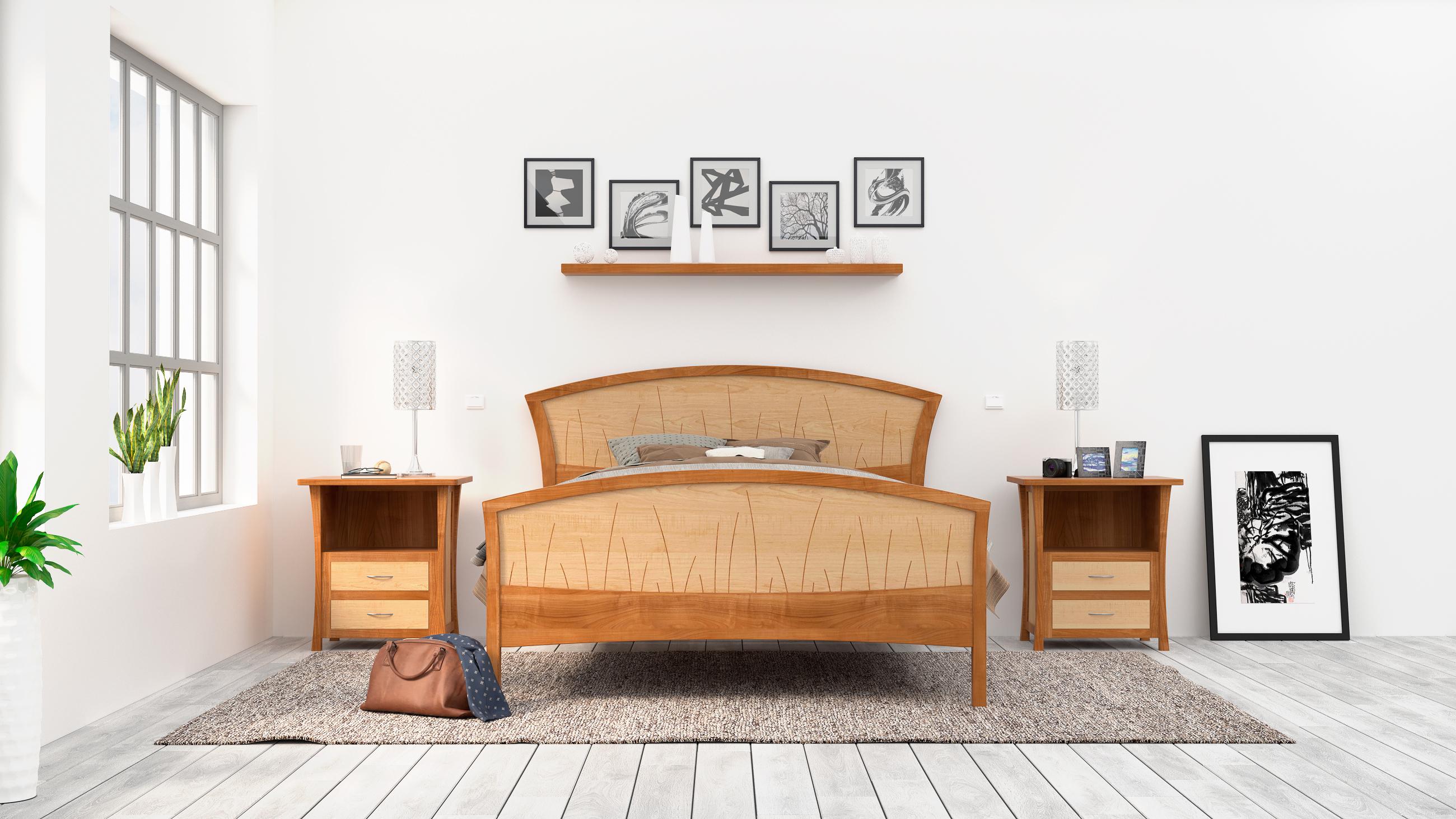 Mit seinem modernen Art Deco/Danish Modern-Look bringt dieses atemberaubende Massivholzbettgestell mit passendem Kopf- und Fußteil eine friedliche Gelassenheit in Ihr Schlafzimmer.

Sowohl das Kopf- als auch das Fußteil sind mit sanft geschwungenen