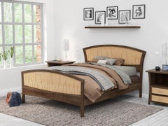 California King Bed Frame, Handmade in Walnut And Curly Maple "River Rushes"