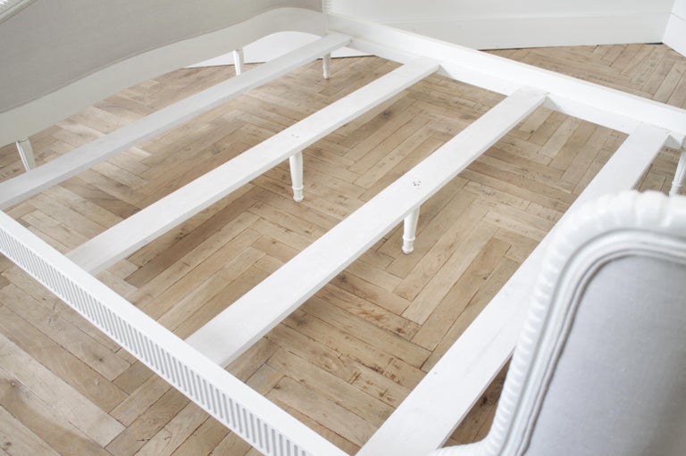 California King French Louis XVI Style Bed Upholstered in Linen at 1stDibs