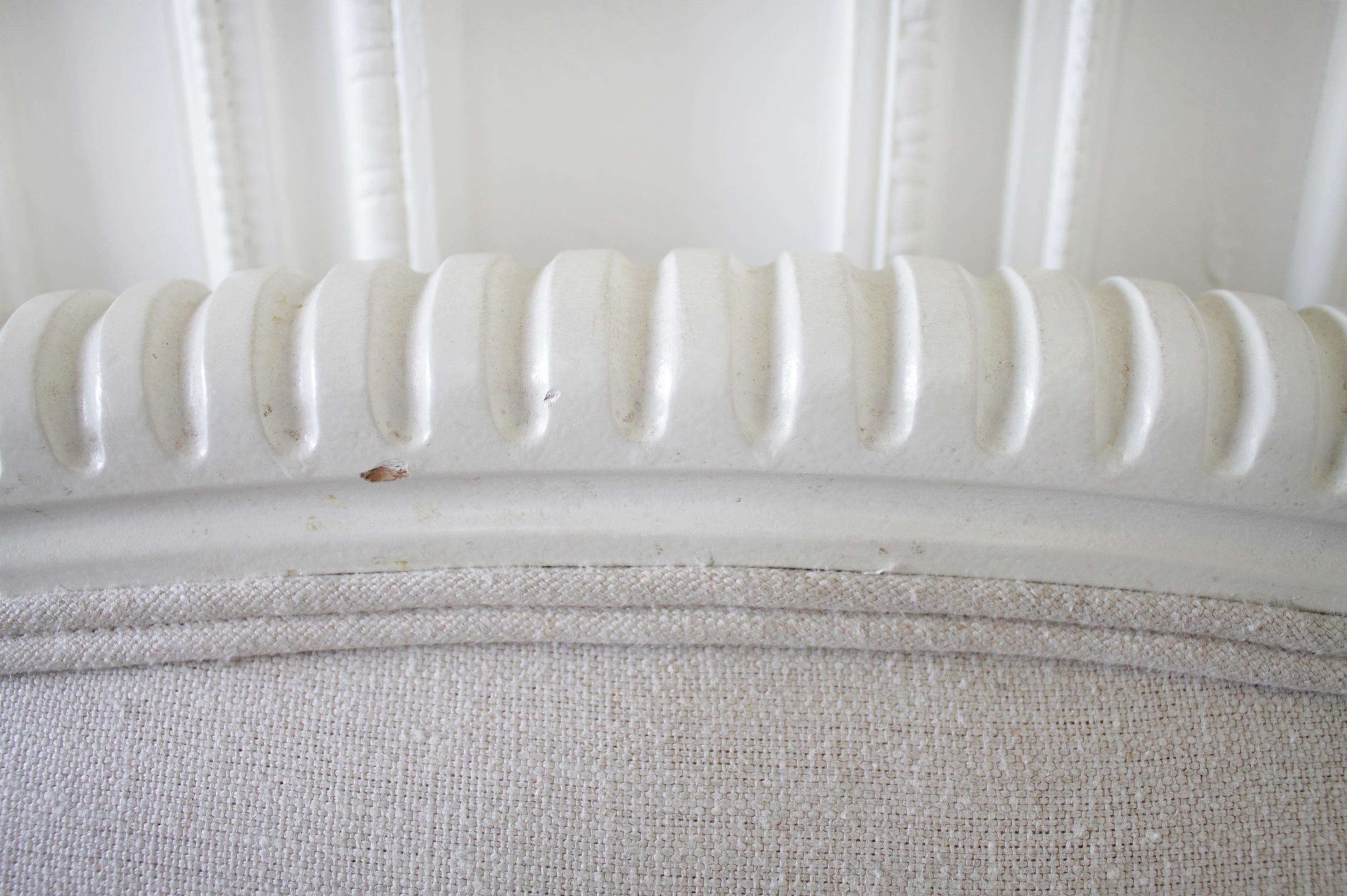 California King French Louis XVI Style Bed Upholstered in Linen 7