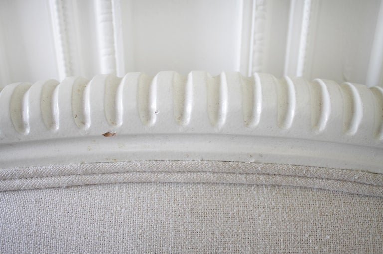 California King French Louis XVI Style Bed Upholstered in Linen at 1stDibs