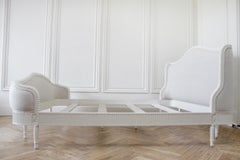 California King French Louis XVI Style Bed Upholstered in Linen