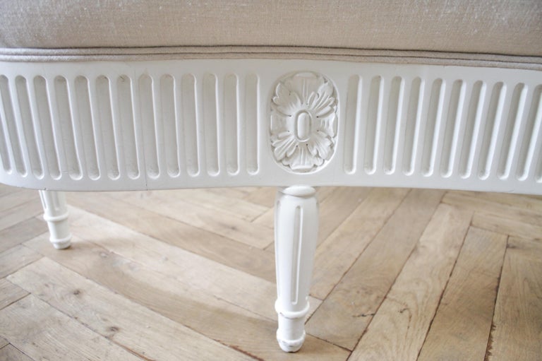 California King French Louis XVI Style Bed Upholstered in Linen at 1stDibs