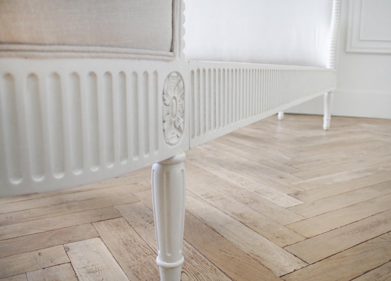 California King French Louis XVI Style Bed Upholstered in Linen at 1stDibs