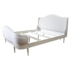 California King French Louis XVI Style Bed Upholstered in Linen