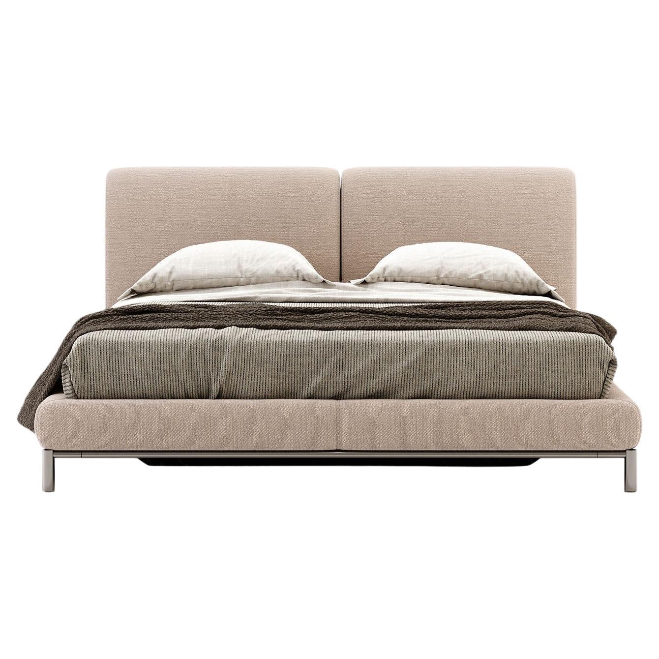 Modern California King Leather Bed With Texturized Steel base For Sale