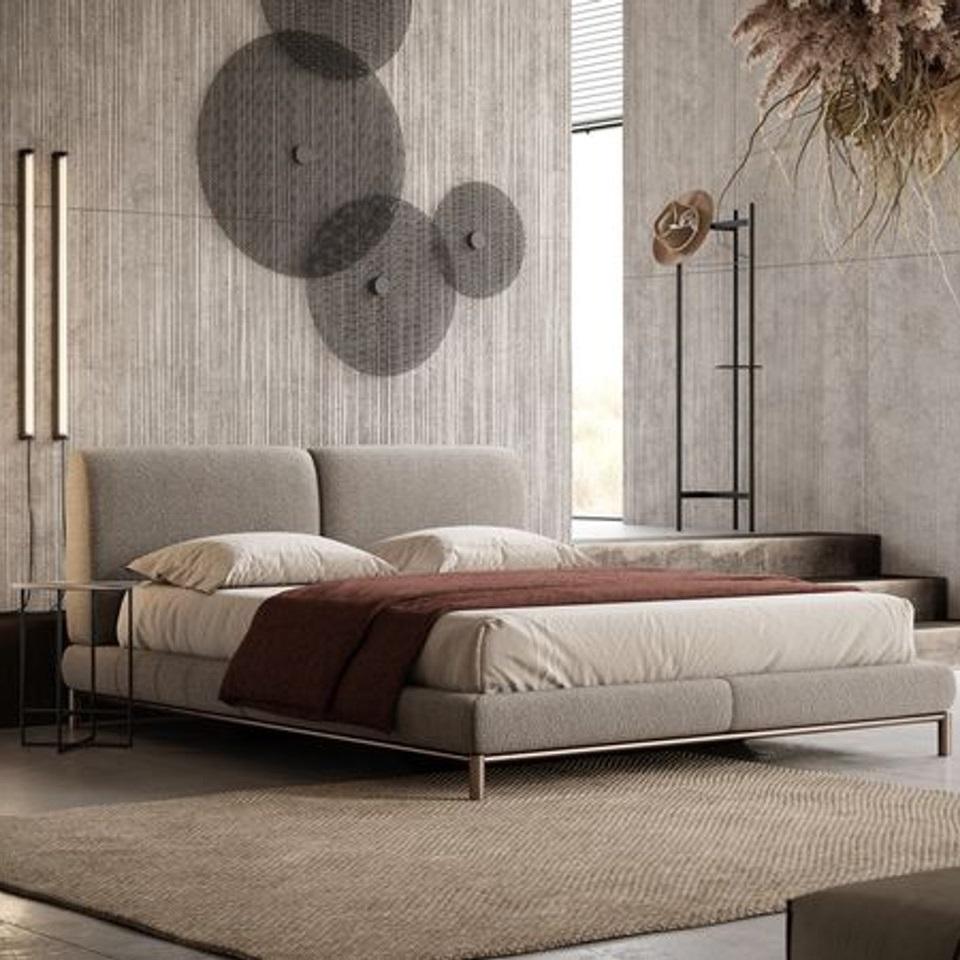 Hand-Crafted California King Leather Bed With Texturized Steel base For Sale