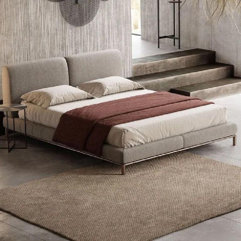 Metal California King Leather Bed With Texturized Steel base For Sale