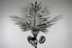 Royal Palm Tree Floor Lamp in Nickel Plated Brass & Leather by C. Kreiling