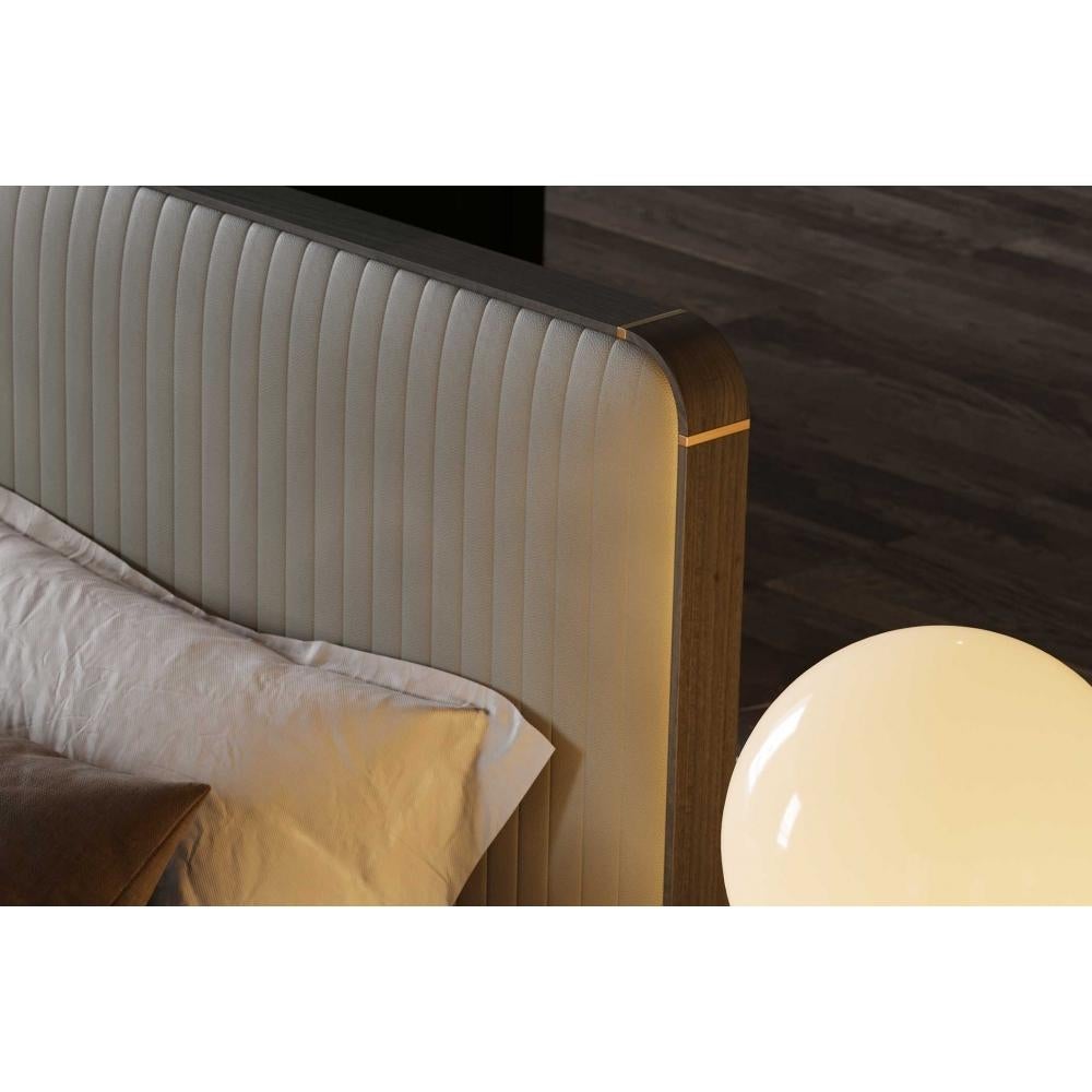 California King Size Bed Offered in Leather, Wood Veneer and Metal Details For Sale at 1stDibs