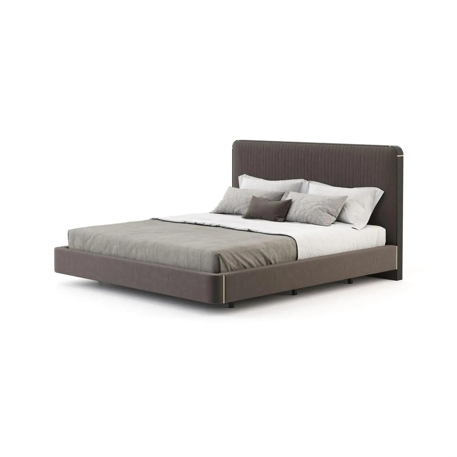 California King Size Bed Offered in Leather, Wood Veneer and Metal Details For Sale at 1stDibs