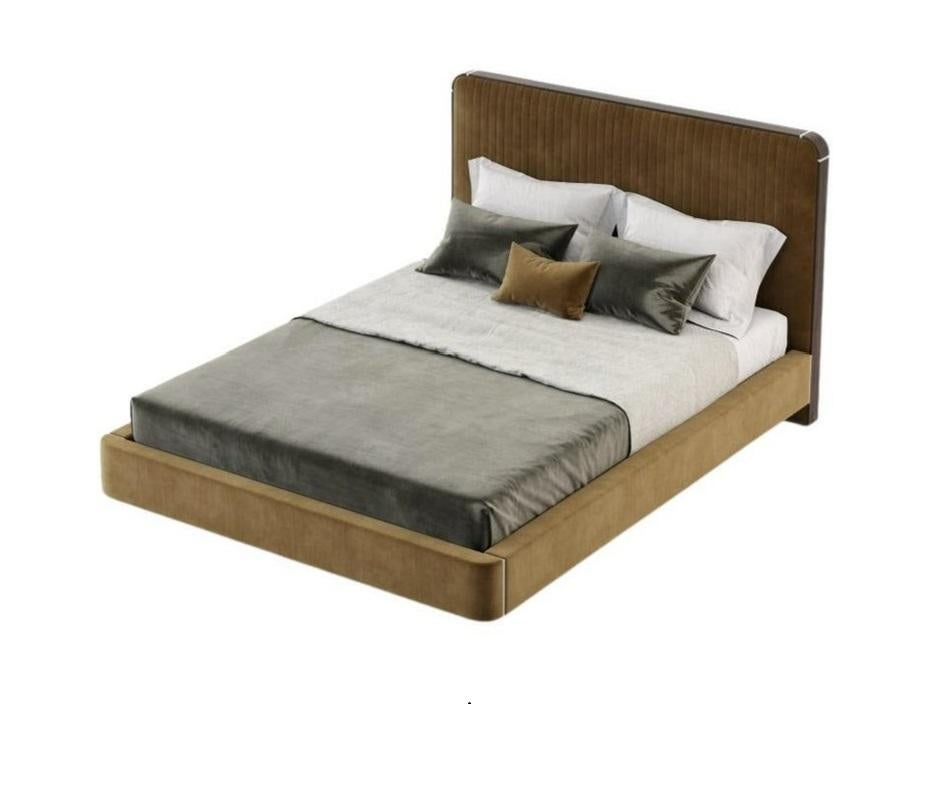 California King Size Bed Offered in Leather, Wood Veneer and Metal Details For Sale at 1stDibs