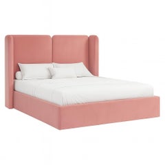 California King Size Bed with Velvet-Upholstered Frame and a Headboard