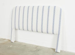 California King Size Blue and White Fabric Upholstered Headboard