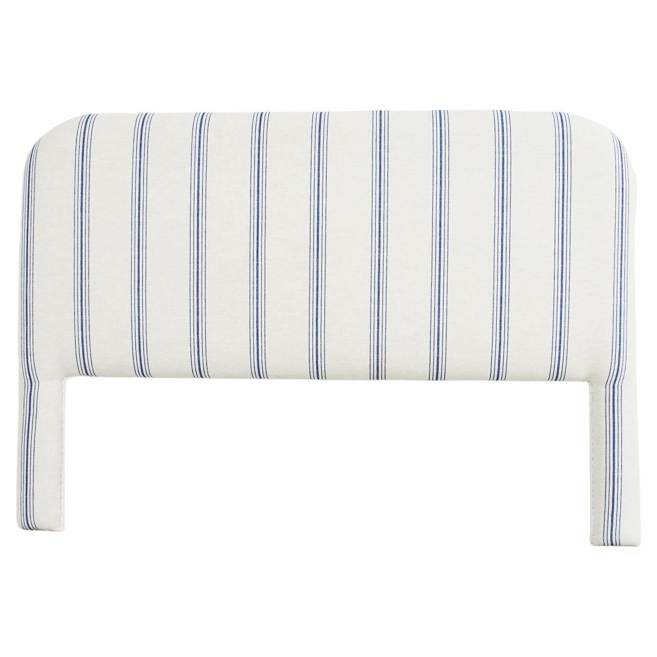 California King Size Blue and White Fabric Upholstered Headboard
