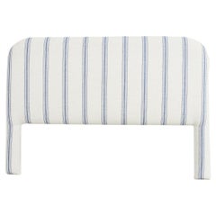 Used California King Size Blue and White Fabric Upholstered Headboard