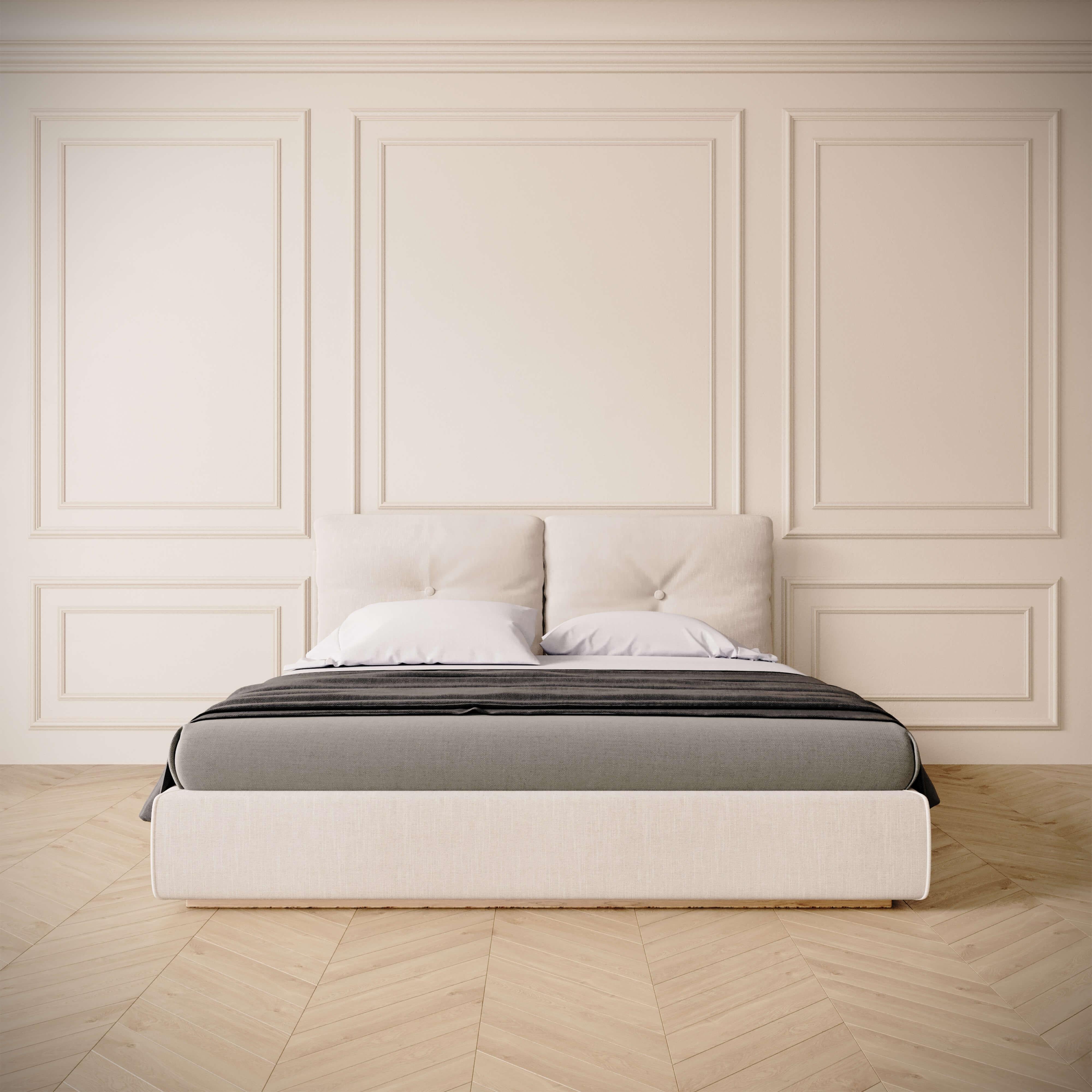 Moderne California King Platform Bed with Tufted Dual-Panel Headboard in Velvet (Lit à plateforme de taille King de Californie avec tête de lit à deux panneaux en velours) en vente