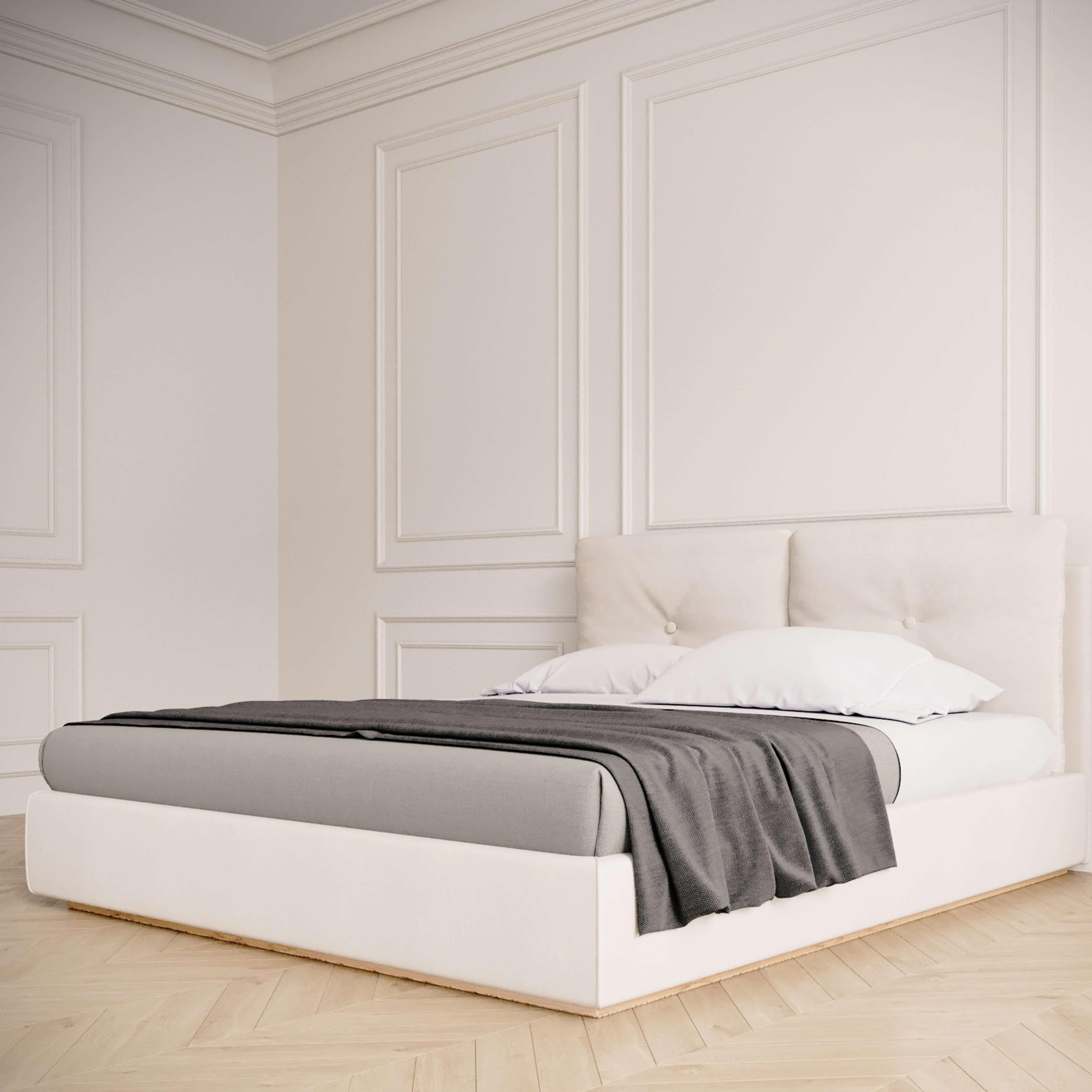 Américain California King Platform Bed with Tufted Dual-Panel Headboard in Velvet (Lit à plateforme de taille King de Californie avec tête de lit à deux panneaux en velours) en vente