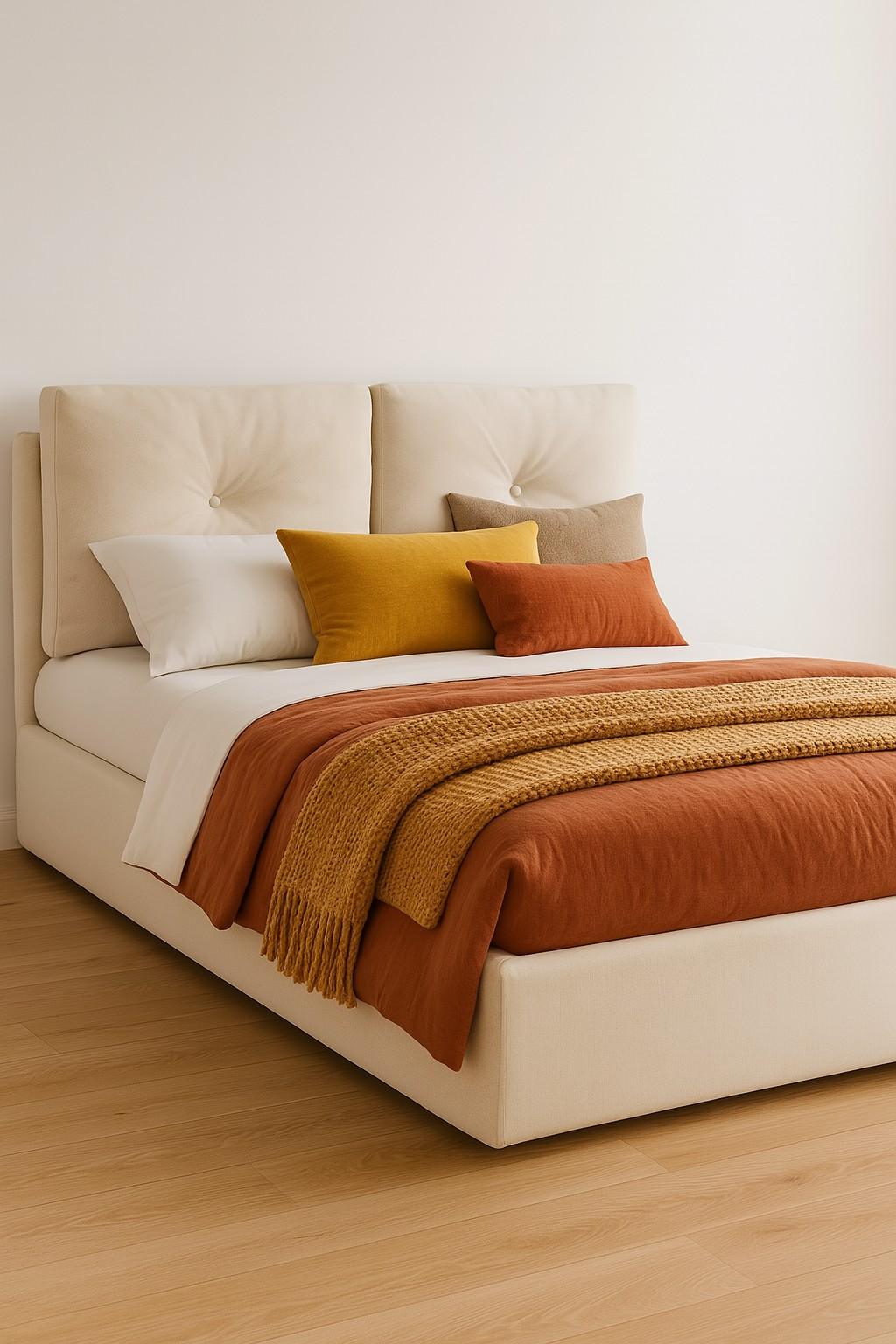 Fait main California King Platform Bed with Tufted Dual-Panel Headboard in Velvet (Lit à plateforme de taille King de Californie avec tête de lit à deux panneaux en velours) en vente