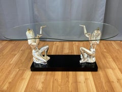 California Lamps & Shades Co. Silvered Egyptian Figures Glass Coffee Table, 1951