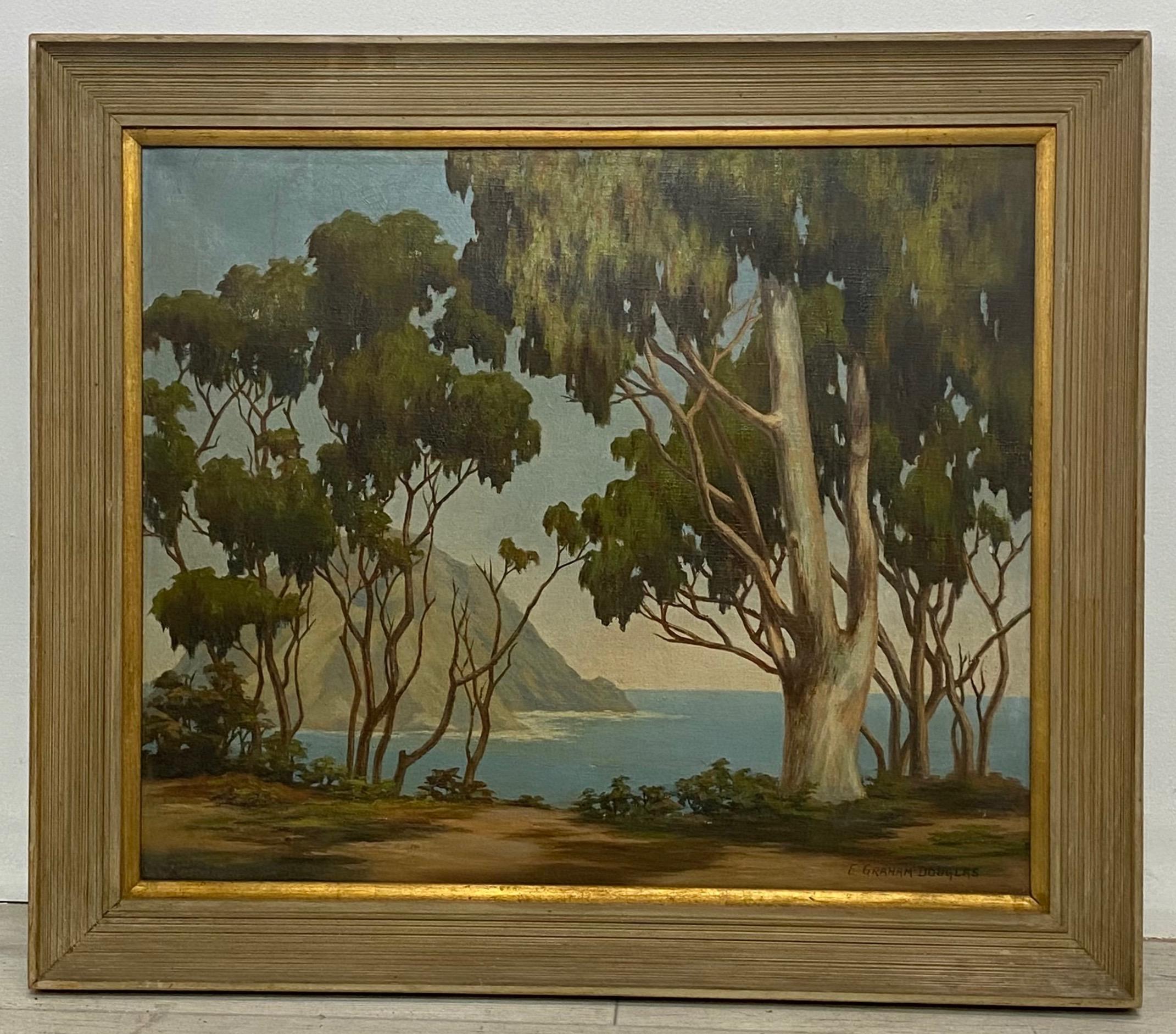 California landscape painting, oil on canvas in original frame.
Signed E. Graham Douglas, and Titled 'Morro Bay' .
American, mid 20th century, 1930's-1940's

Earl Graham Douglas (1879 - 1954) was active/lived in California, Indiana. Earl Douglas is