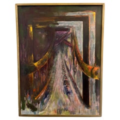 Artista cotizado en California Original acrílico sobre lienzo El puente por Merwin Altfeld