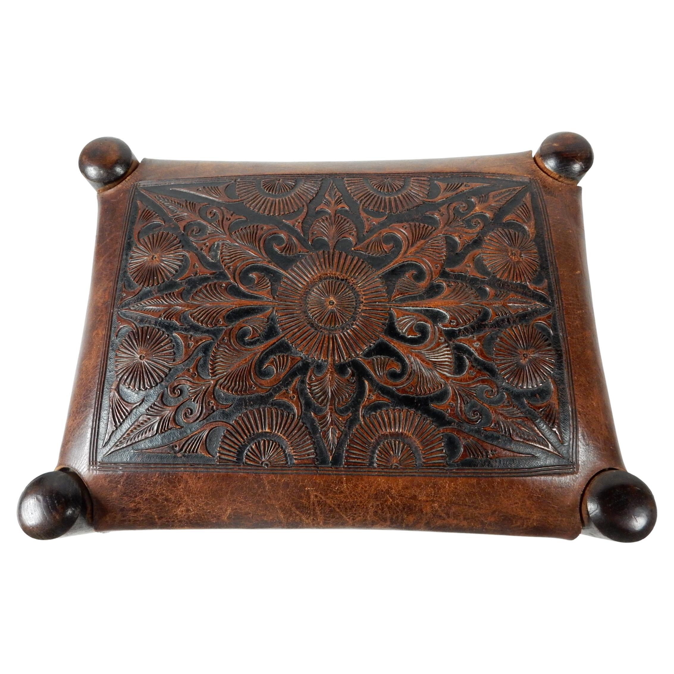 20th Century California Mission era Tooled Saddle Leather Stool